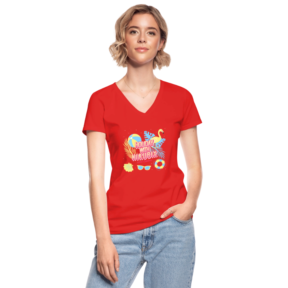 Klassisches Frauen-T-Shirt mit V-Ausschnitt - Rot