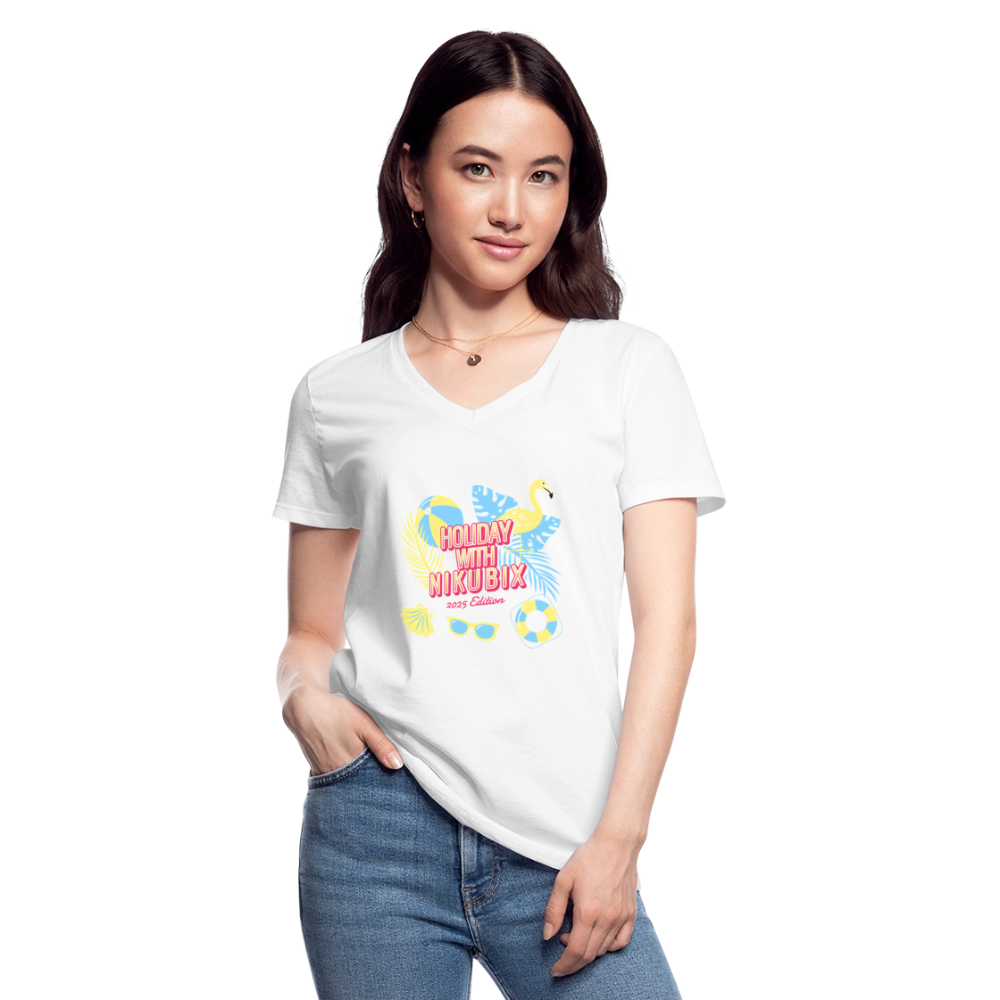 Klassisches Frauen-T-Shirt mit V-Ausschnitt - Weiß