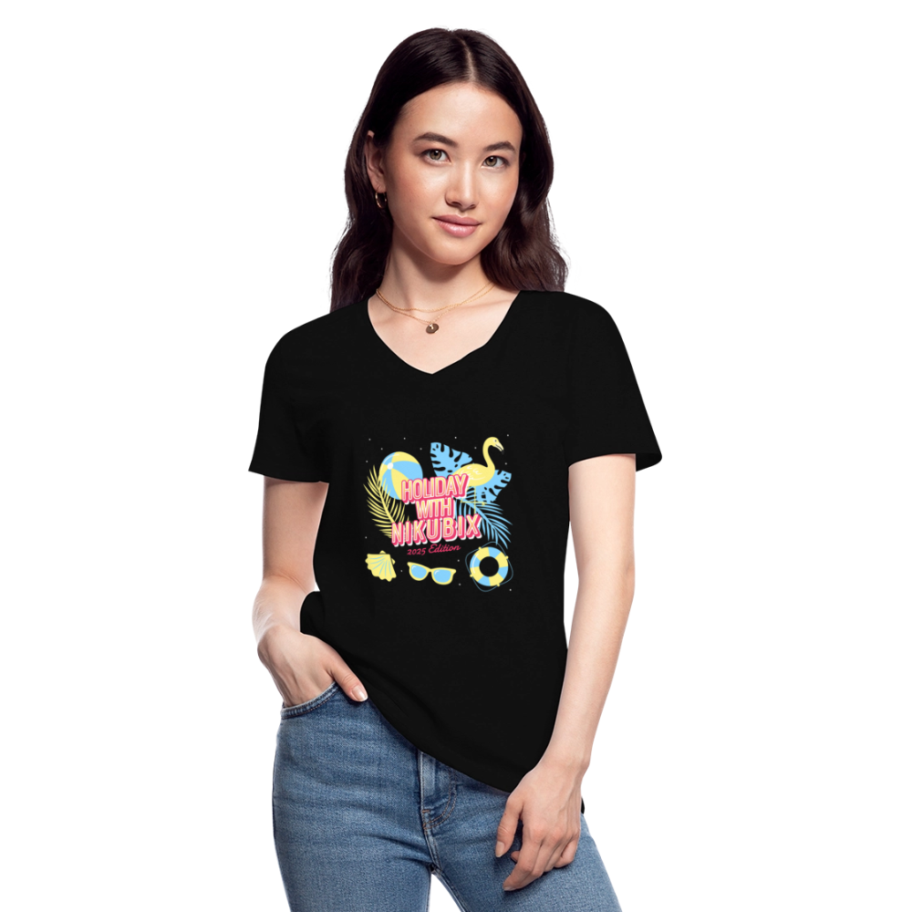 Klassisches Frauen-T-Shirt mit V-Ausschnitt - Schwarz
