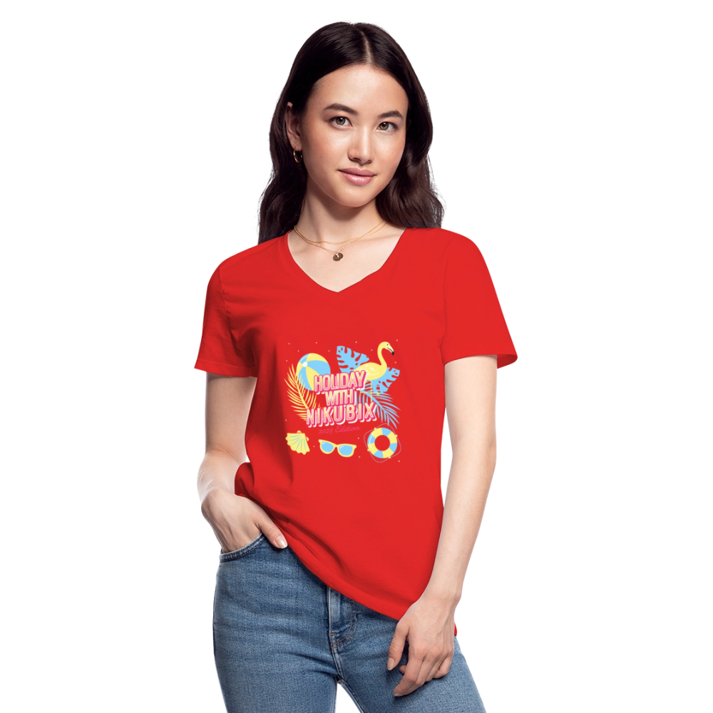 Klassisches Frauen-T-Shirt mit V-Ausschnitt - Rot