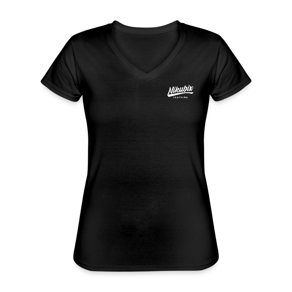 Klassisches Frauen-T-Shirt mit V-Ausschnitt - Schwarz