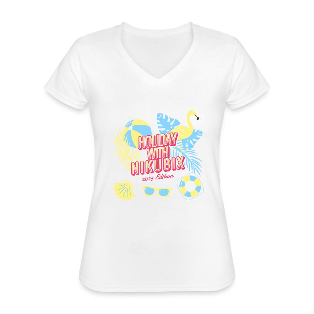 Klassisches Frauen-T-Shirt mit V-Ausschnitt - Weiß