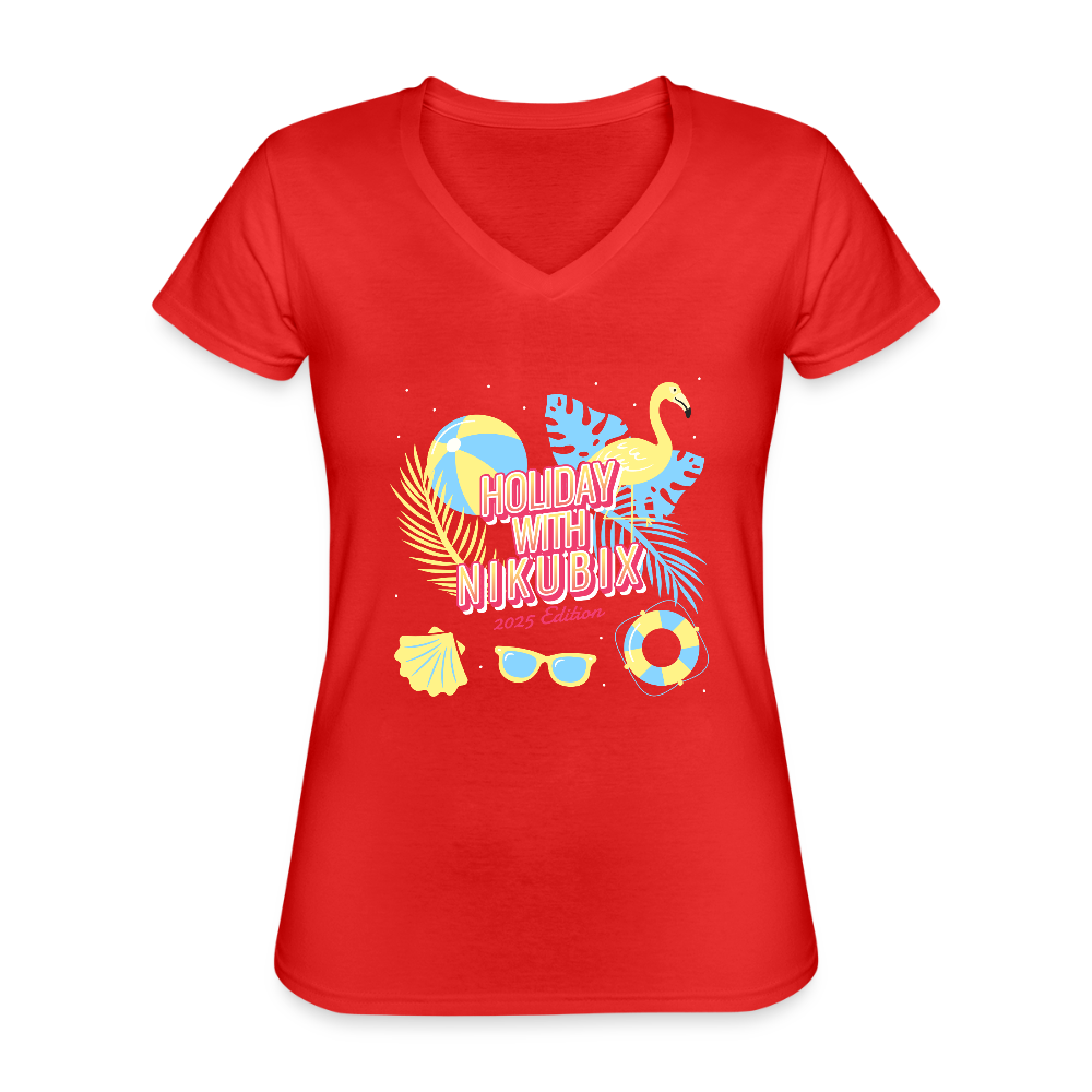 Klassisches Frauen-T-Shirt mit V-Ausschnitt - Rot