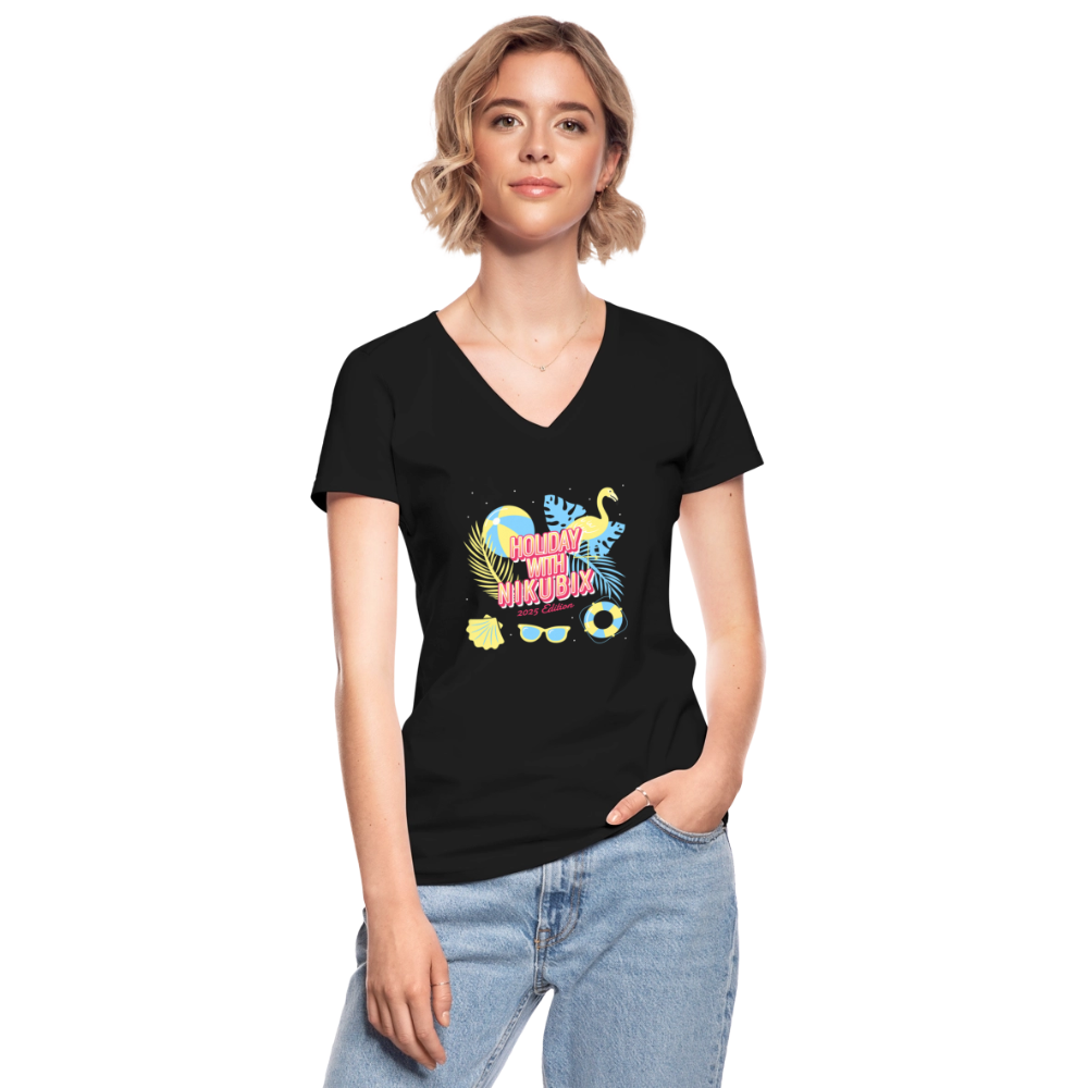 Klassisches Frauen-T-Shirt mit V-Ausschnitt - Schwarz