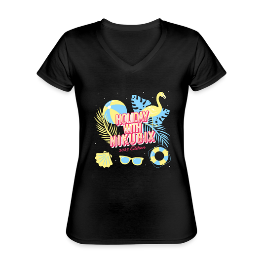 Klassisches Frauen-T-Shirt mit V-Ausschnitt - Schwarz