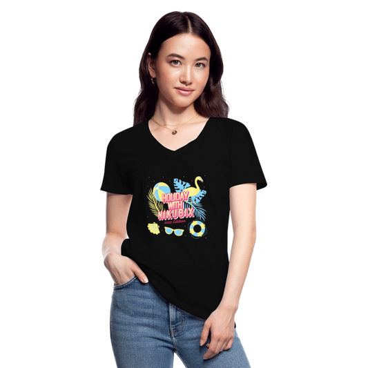 Klassisches Frauen-T-Shirt mit V-Ausschnitt - Schwarz